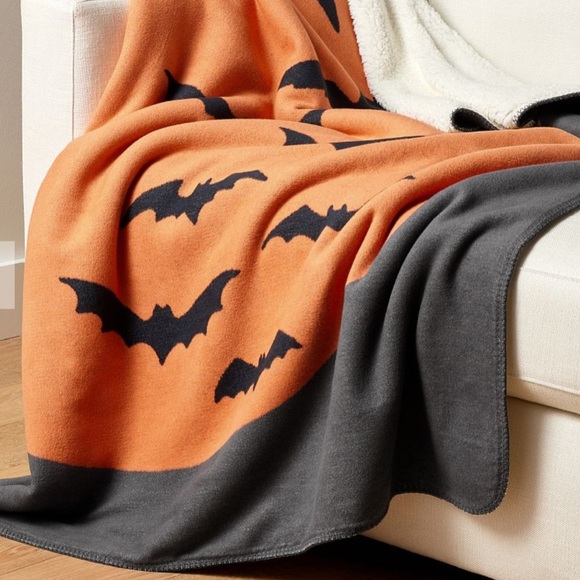Pottery Barn Bat Sherpa Back Throw Blanket Halloween Cozy 50” x 60”